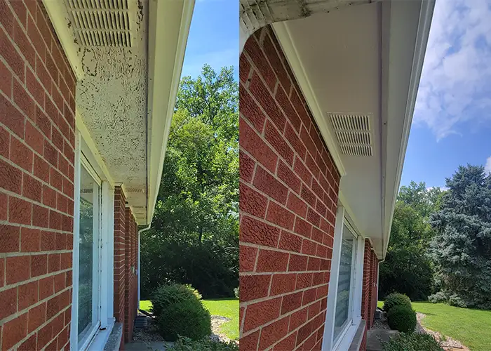 Integrity Painting & Drywall - painting detailing project - before and after soffit painting - Bloomington, IL