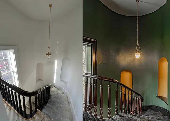 Integrity Painting & Drywall - Remodeling project painting before and after side by side - 504 Tremont Street, Lincoln IL